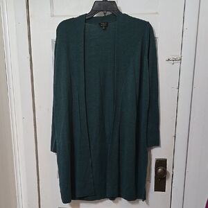 Talbots Green Open Front Cardigan Size 1XP Long Sleeve Side Slits